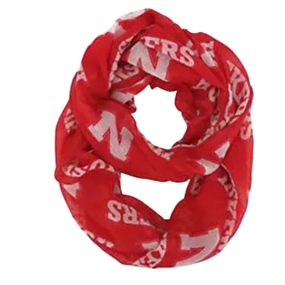 NCAA Nebraska Huskers Red White Logo Print Infinity Scarf Game Day Accessory NEW